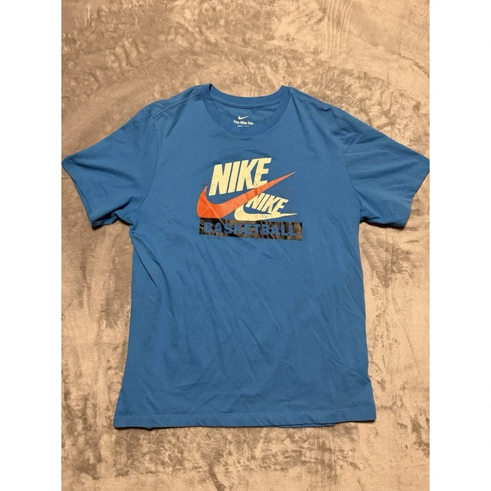 Nike T-Shirt Mens L Blue Dri-Fit Basketball Graphic Swoosh Tee